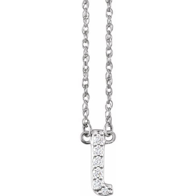 14K White .07 CTW Natural Diamond Lowercase Initial I 16" Necklace