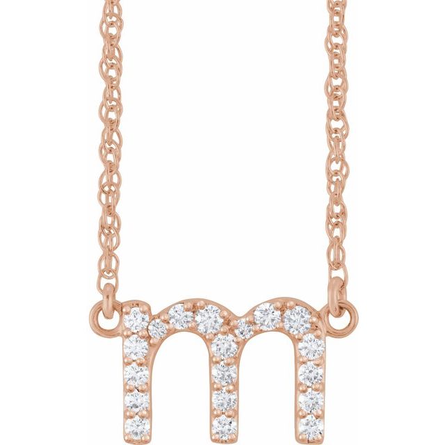 14K Rose 1/6 CTW Natural Diamond Lowercase Initial M 16" Necklace