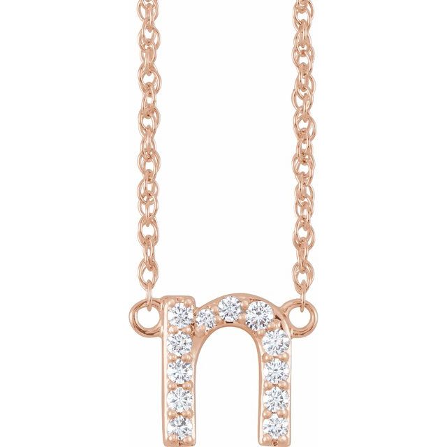 14K Rose 1/10 CTW Natural Diamond Lowercase Initial N 16" Necklace