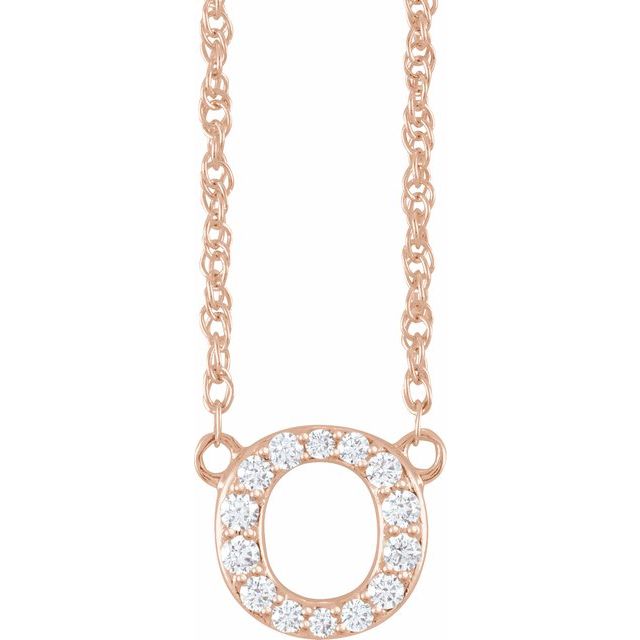 14K Rose 1/10 CTW Natural Diamond Lowercase Initial O 16" Necklace