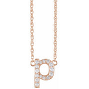 14K Rose 1/8 CTW Natural Diamond Lowercase Initial P 16" Necklace