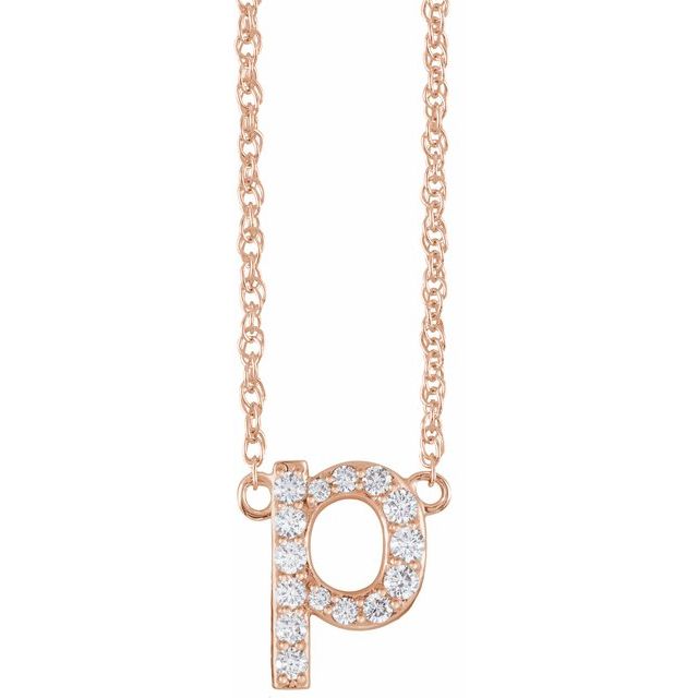 14K Rose 1/8 CTW Natural Diamond Lowercase Initial P 16" Necklace