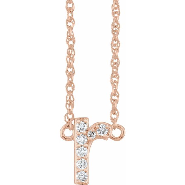 14K Rose .07 CTW Natural Diamond Lowercase Initial R 16" Necklace