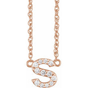 14K Rose 1/10 CTW Natural Diamond Lowercase Initial S 16" Necklace