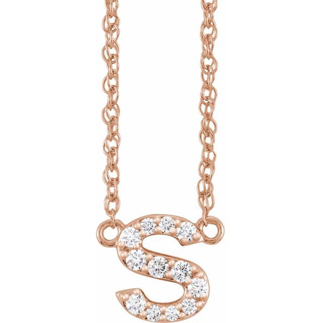 14K Rose 1/10 CTW Natural Diamond Lowercase Initial S 16" Necklace