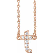 14K Rose .08 CTW Natural Diamond Lowercase Initial T 16" Necklace