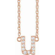14K Rose 1/10 CTW Natural Diamond Lowercase Initial U 16" Necklace