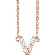 14K Rose 1/10 CTW Natural Diamond Lowercase Initial V 16" Necklace