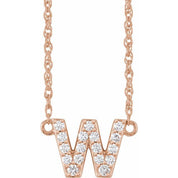 14K Rose 1/8 CTW Natural Diamond Lowercase Initial W 16" Necklace