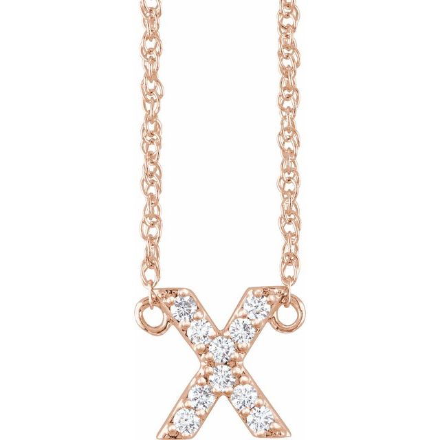 14K Rose 1/10 CTW Natural Diamond Lowercase Initial X 16" Necklace