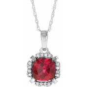 14K White Lab-Grown Ruby & .04 CTW Natural Diamond 18" Necklace