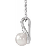 Platinum 5 mm Cultured White Akoya Pearl Floral 16-18" Necklace