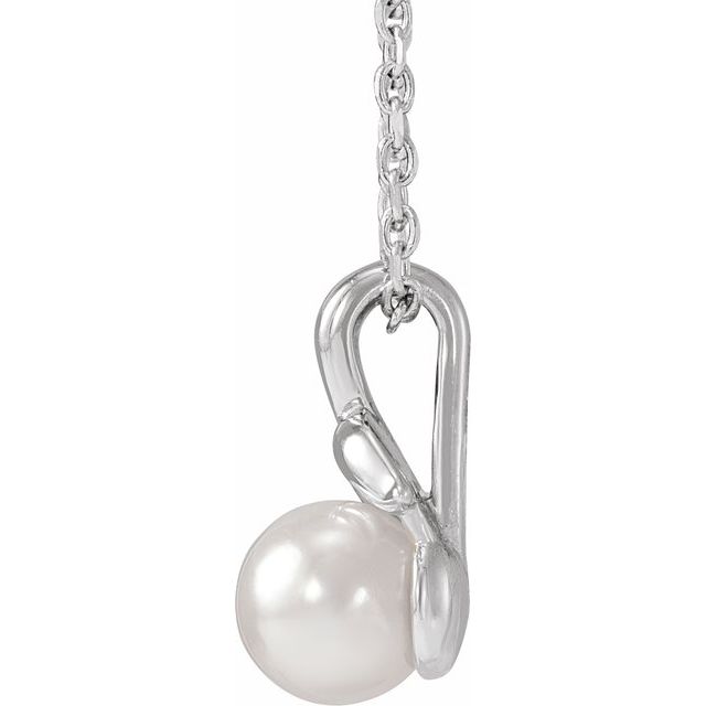 Platinum 5 mm Cultured White Akoya Pearl Floral 16-18" Necklace
