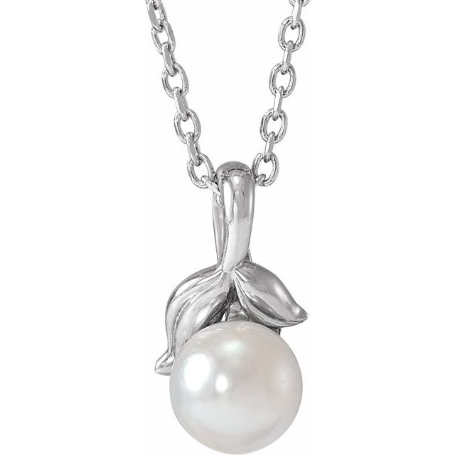 Platinum 5 mm Cultured White Akoya Pearl Floral 16-18" Necklace