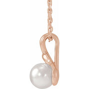 14K Rose 6 mm Cultured White Akoya Pearl Floral 16-18" Necklace