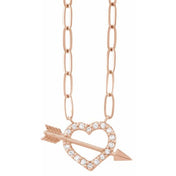 14K Rose 1/8 CTW Natural Diamond Heart & Arrow 16" Necklace
