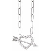 Sterling Silver 1/8 CTW Natural Diamond Heart & Arrow 16" Necklace