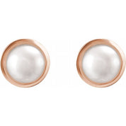 14K Rose 4 mm Cultured White Akoya Pearl Stud Earrings