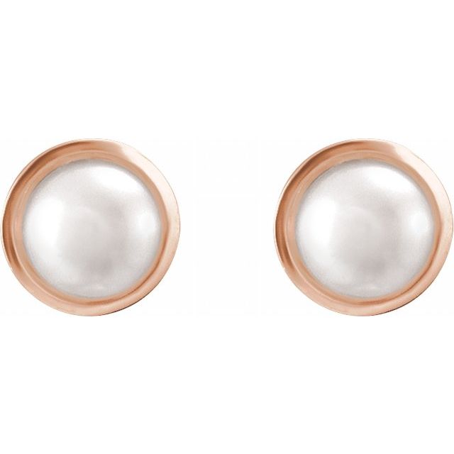 14K Rose 6 mm Cultured White Akoya Pearl Stud Earrings