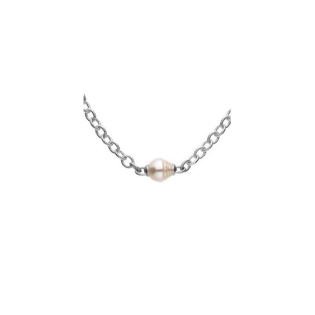 Sterling Silver Cultured White Freshwater Pearl Station 18" Necklace