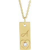 14K Yellow .03 CT Natural Diamond Engravable Heart 16-18" Necklace