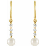 14K Yellow Cultured White Freshwater Pearl & 1/4 CTW Natural Diamond Earrings