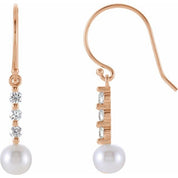 14K Rose Cultured White Freshwater Pearl & 1/4 CTW Natural Diamond Earrings
