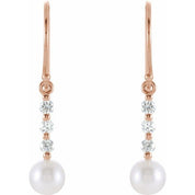 14K Rose Cultured White Freshwater Pearl & 1/4 CTW Natural Diamond Earrings