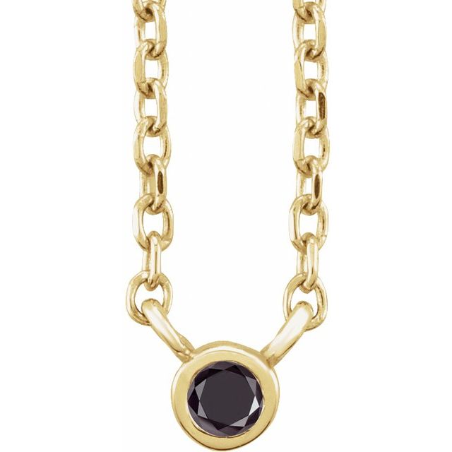 14K Yellow .03 CT Natural Black Diamond 16-18" Necklace