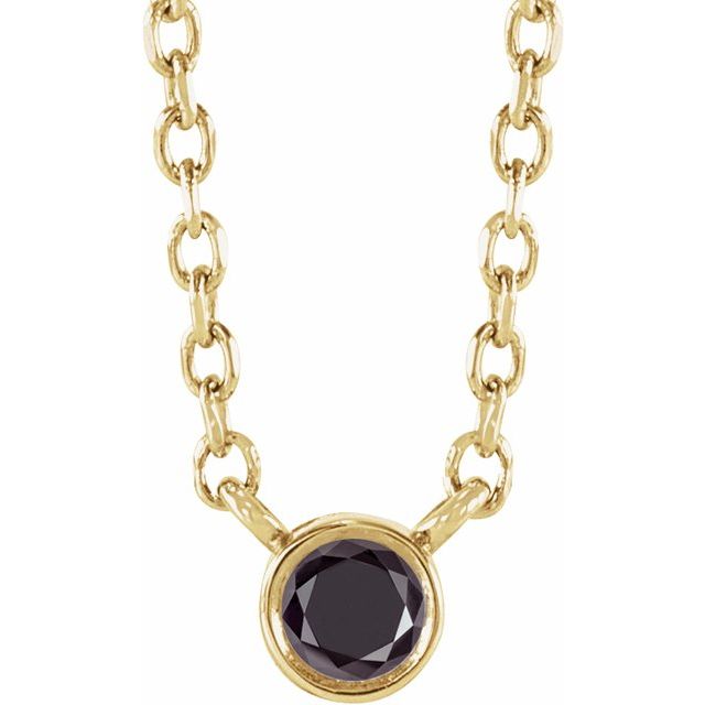 14K Yellow .06 CT Natural Black Diamond 16-18" Necklace