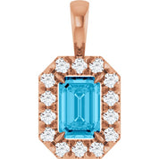 14K Rose 6x4 mm Natural Aquamarine & 1/5 CTW Natural Diamond Halo-Style Pendant