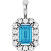 Platinum 6x4 mm Natural Blue Zircon & 1/5 CTW Natural Diamond Halo-Style Pendant