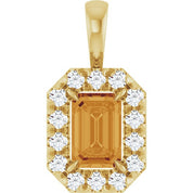 14K Yellow 6x4 mm Natural Citrine & 1/5 CTW Natural Diamond Halo-Style Pendant
