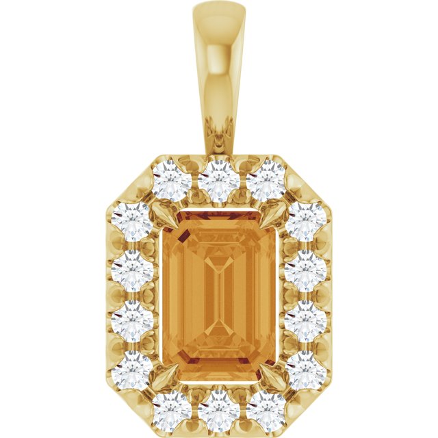 14K Yellow 6x4 mm Natural Citrine & 1/5 CTW Natural Diamond Halo-Style Pendant