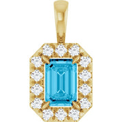 14K Yellow 6x4 mm Natural Aquamarine & 1/5 CTW Natural Diamond Halo-Style Pendant
