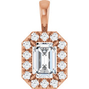 14K Rose 6x4 mm Natural White Sapphire & 1/5 CTW Natural Diamond Halo-Style Pendant
