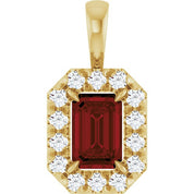 14K Yellow 6x4 mm Natural Mozambique Garnet & 1/5 CTW Natural Diamond Halo-Style Pendant