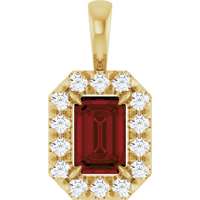 14K Yellow 6x4 mm Natural Mozambique Garnet & 1/5 CTW Natural Diamond Halo-Style Pendant
