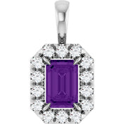Sterling Silver 6x4 mm Natural Amethyst & 1/5 CTW Natural Diamond Halo-Style Pendant