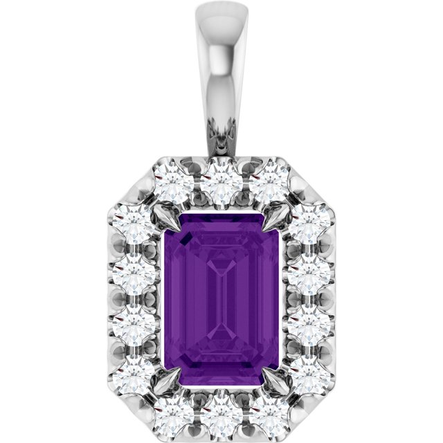 Sterling Silver 6x4 mm Natural Amethyst & 1/5 CTW Natural Diamond Halo-Style Pendant