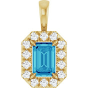 14K Yellow 6x4 mm Natural Blue Zircon & 1/5 CTW Natural Diamond Halo-Style Pendant
