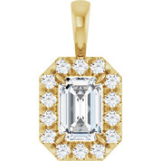 14K Yellow 6x4 mm Natural White Sapphire & 1/5 CTW Natural Diamond Halo-Style Pendant