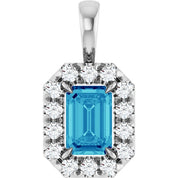 14K White 6x4 mm Natural Blue Zircon & 1/5 CTW Natural Diamond Halo-Style Pendant