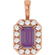 14K Lab-Grown Alexandrite & Emerald with Natural Diamond Halo-Style Pendant