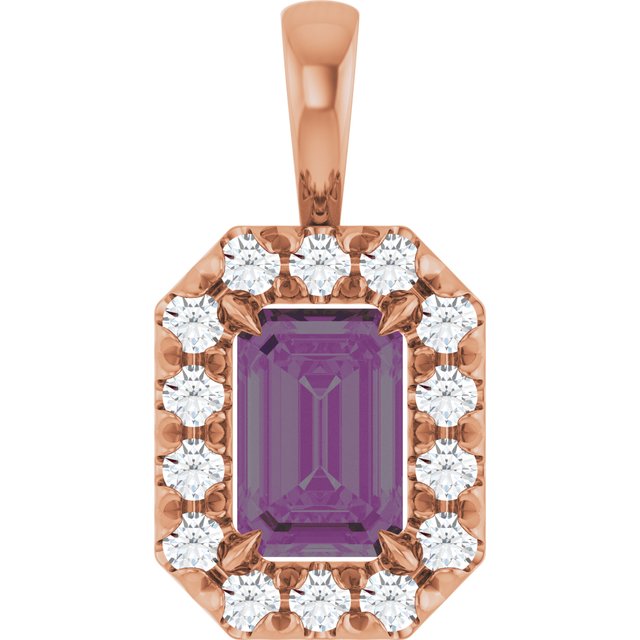 14K Lab-Grown Alexandrite & Emerald with Natural Diamond Halo-Style Pendant