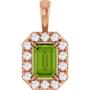 14K Rose 6x4 mm Natural Peridot & 1/5 CTW Natural Diamond Halo-Style Pendant