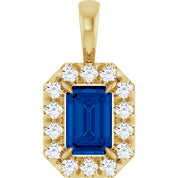 14K Yellow 6x4 mm Natural Blue Sapphire & 1/5 CTW Natural Diamond Halo-Style Pendant