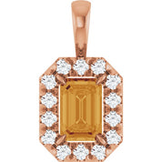 14K Rose 6x4 mm Natural Citrine & 1/5 CTW Natural Diamond Halo-Style Pendant