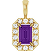 14K Yellow 6x4 mm Natural Amethyst & 1/5 CTW Natural Diamond Halo-Style Pendant
