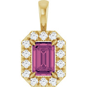14K Yellow 6x4 mm Natural Pink Tourmaline & 1/5 CTW Natural Diamond Halo-Style Pendant